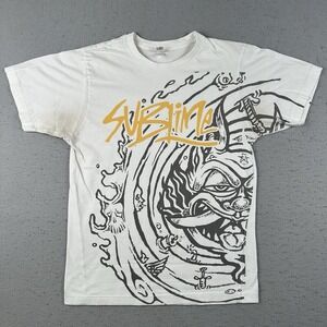 Y2K 2008 Sublime T Shirt Men's Medium White Whirlpool Devil Short Sleeve Music